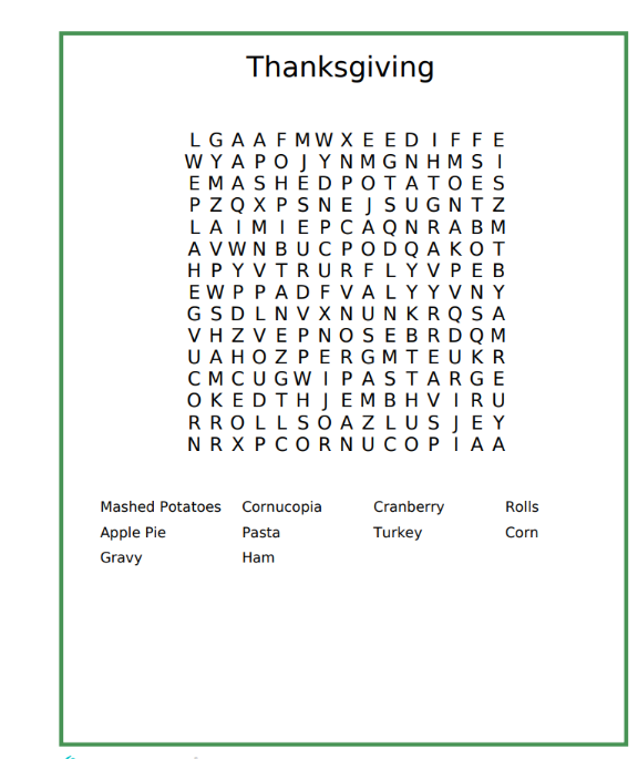 Thanksgiving Word Search